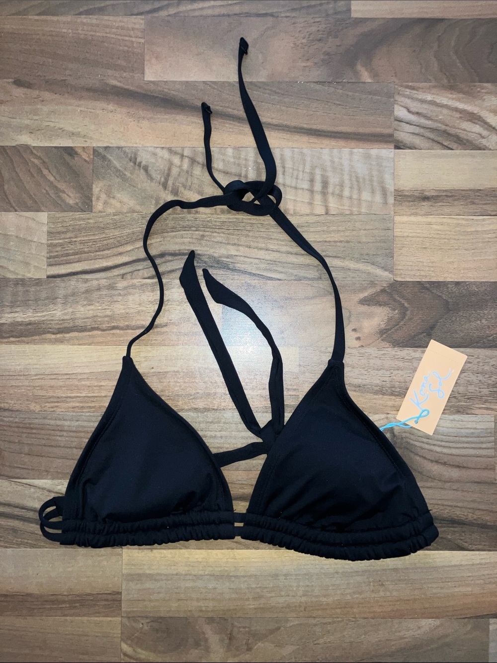 Kona Sol Black bikini Halter lightly padded  triangle  top women’s Sz M NWT